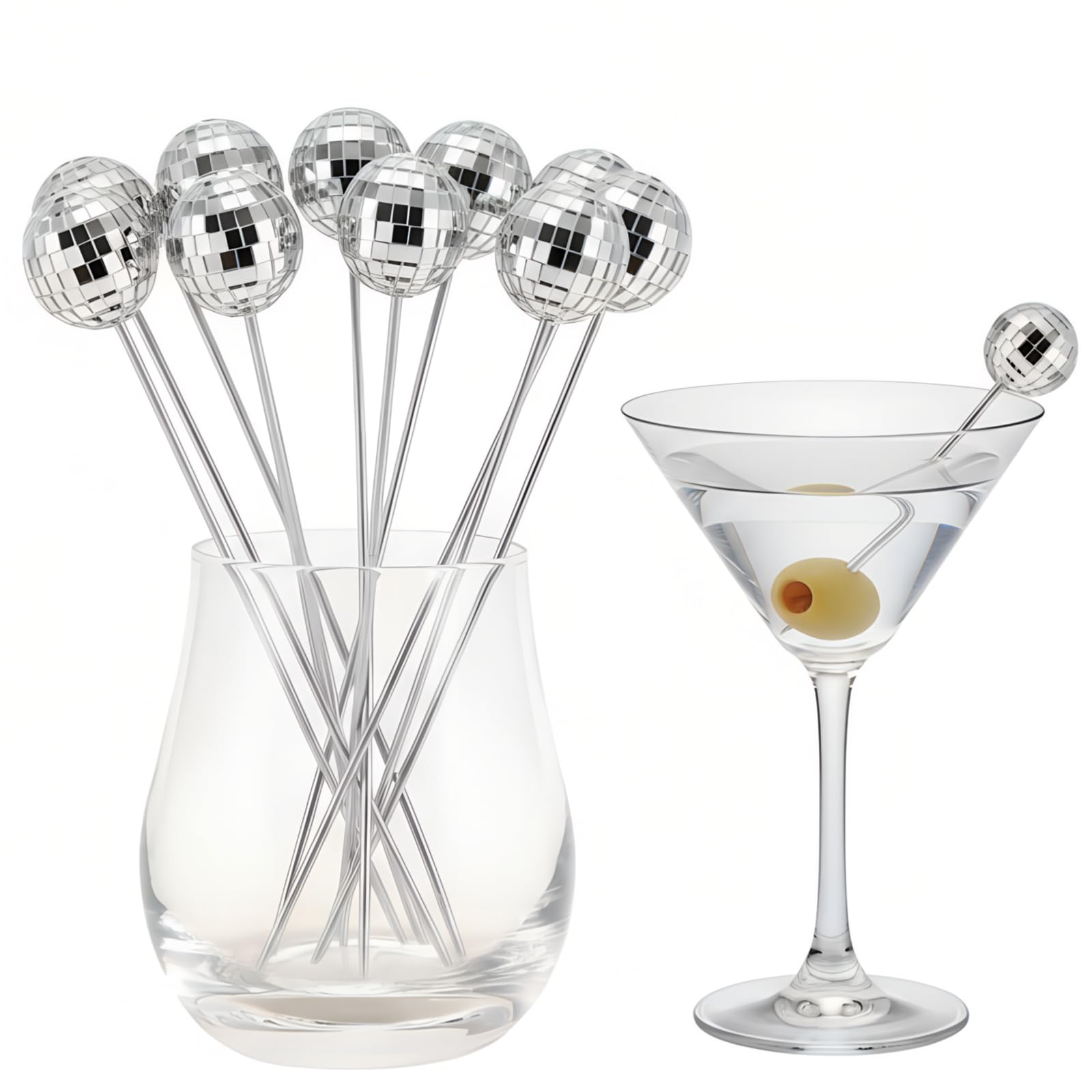 Threehoney disco ball end martini picks ideal for olives and elegant drinks