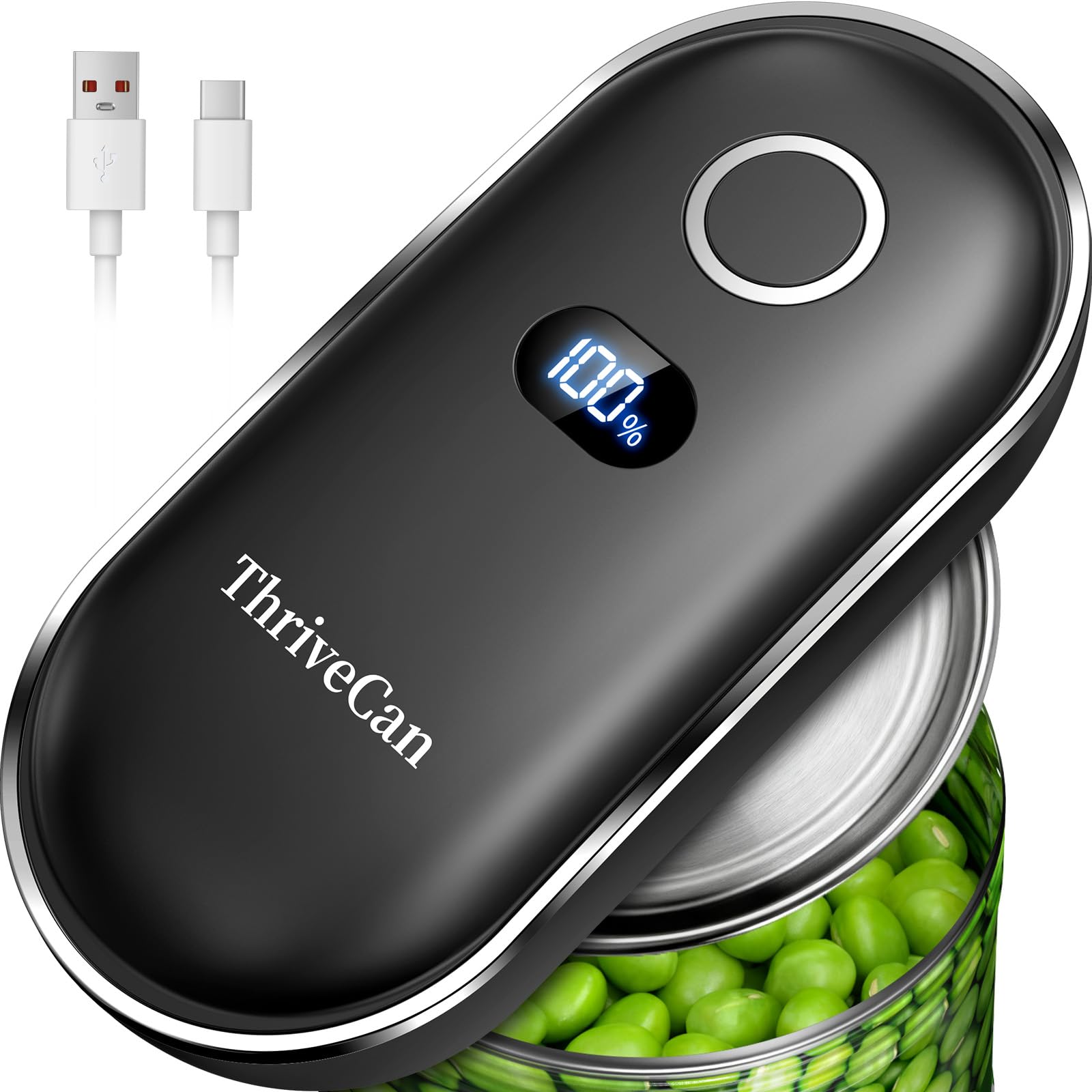 ThriveCan rechargeable can opener in one-touch use for effortless daily use.