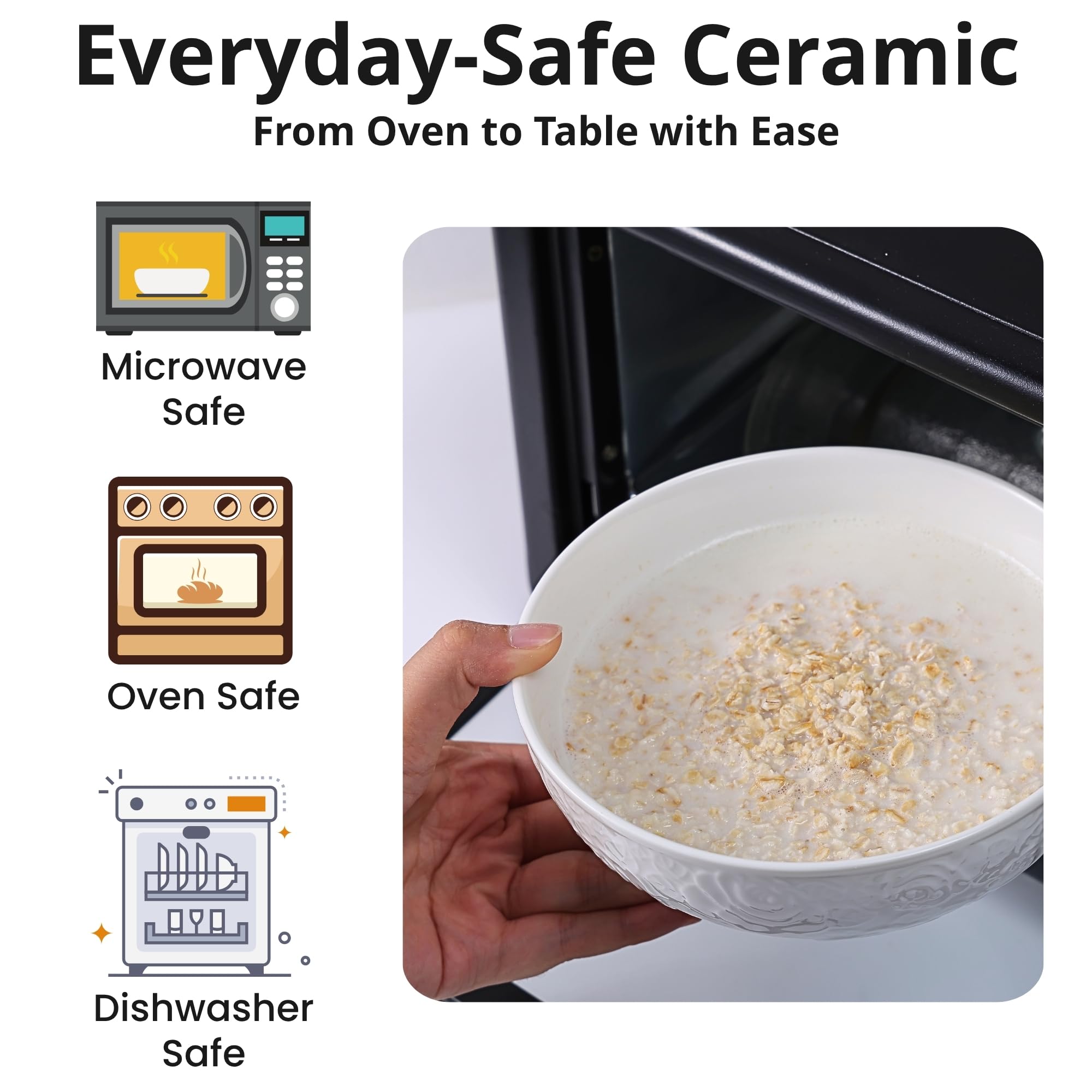 THRYVONA microwave-oven-safe bowls for convenient reheating and baking.