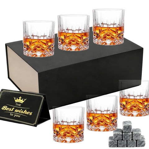 Thsinde Heavy Whiskey Tumbler six-pack front view, ideal for neat whiskey and cocktails