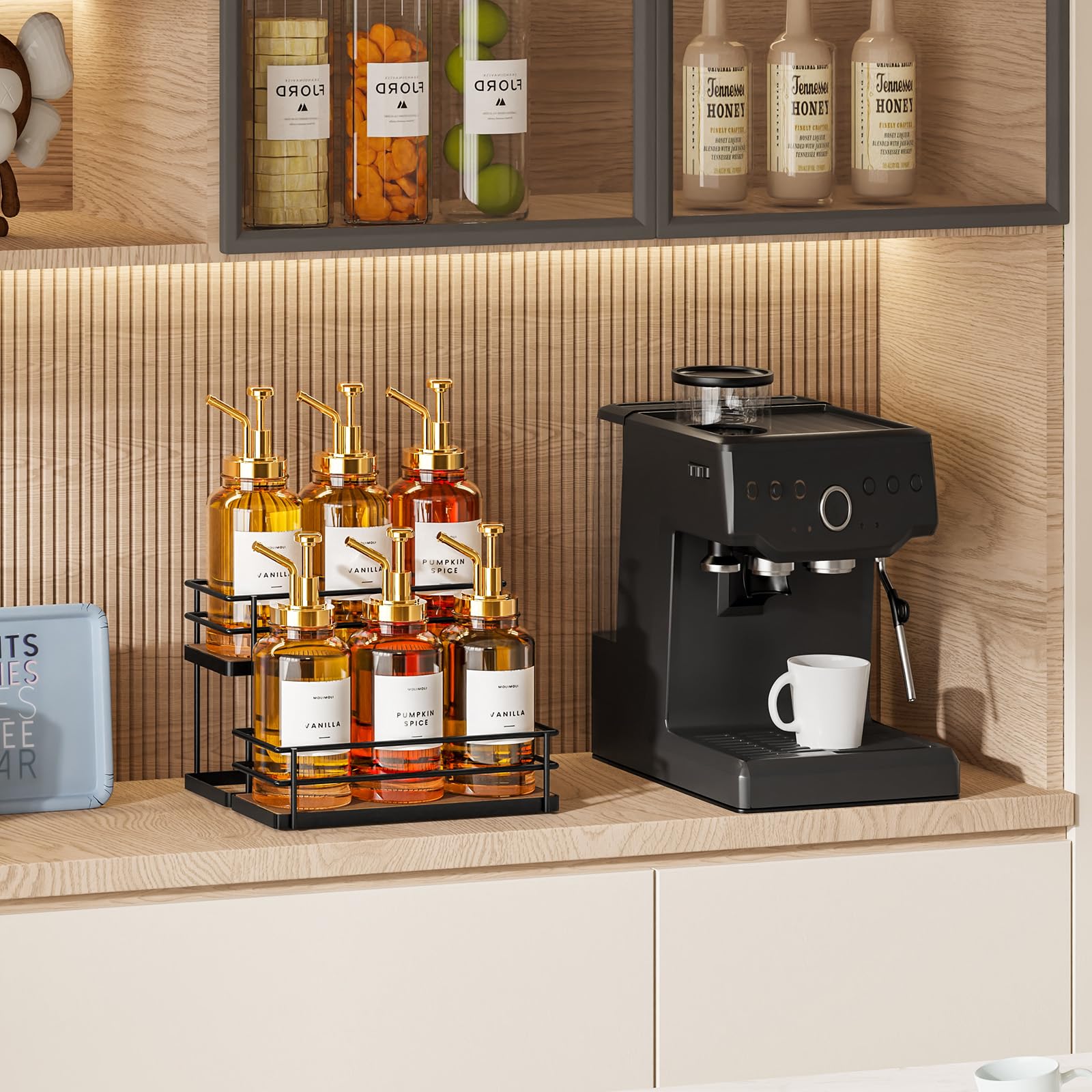 THYGIFTREE versatile rack for olive oil, vinegar, and spices nearby.