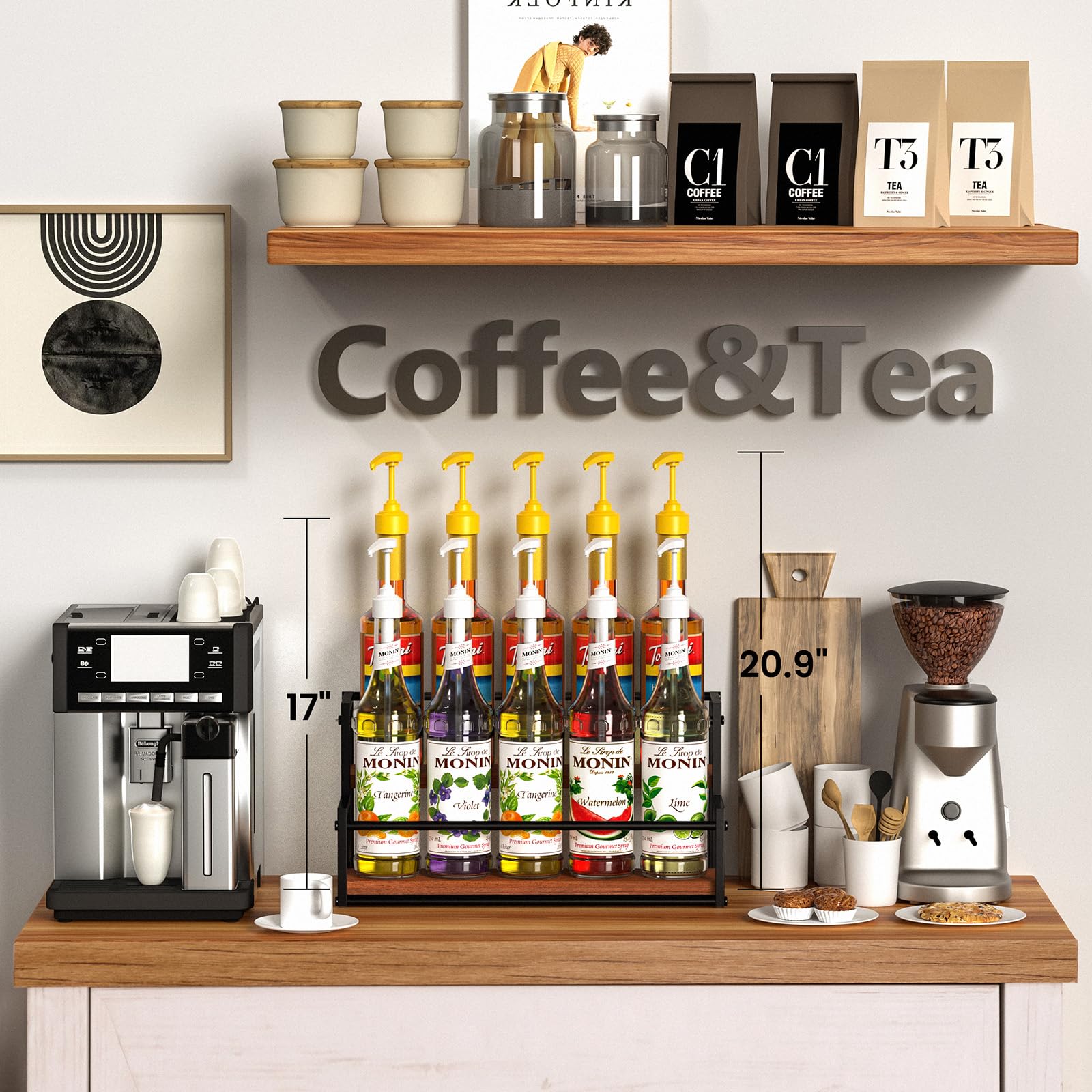 THYGIFTREE Sturdy matte black metal frame supports pumps while bottles stay on rack