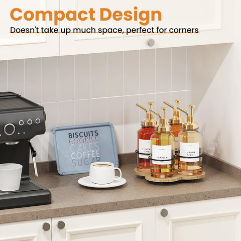 THYGIFTREE swivel-bearing syrup organizer demonstrates easy flavor access