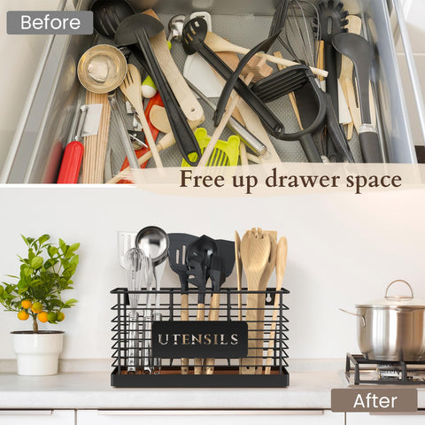 THYGIFTREE utensil holder with oak wood base adds stability and protection