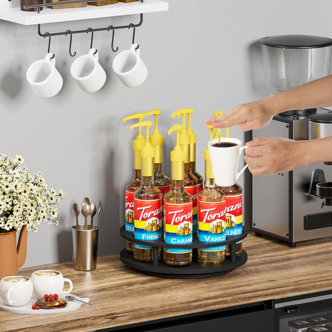 THYGIFTREE versatile stand can display wine or condiments alongside syrups.