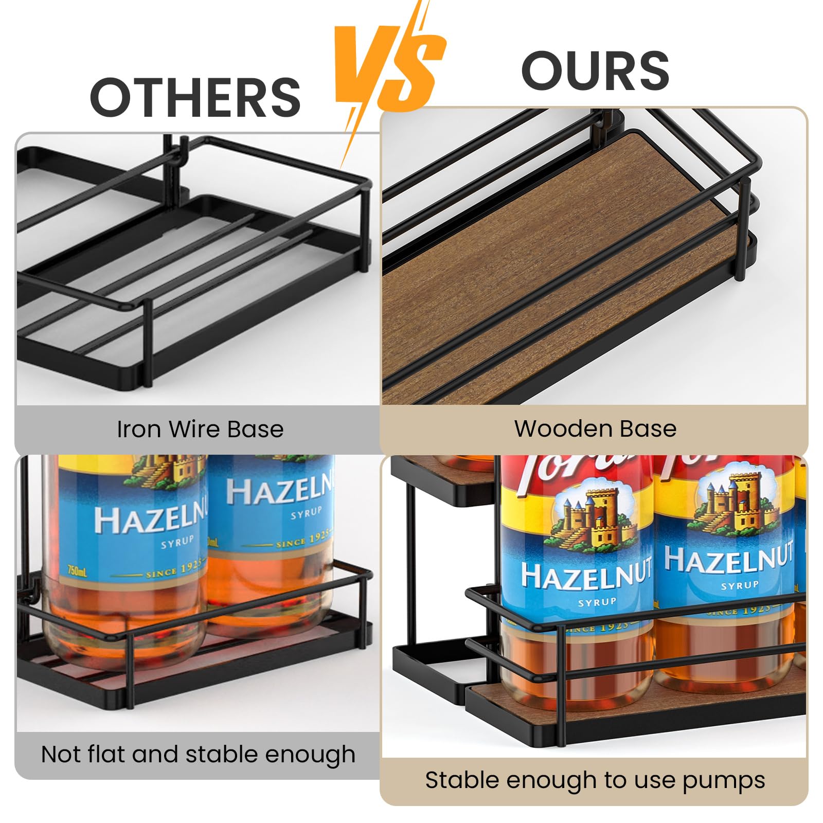 THYGIFTREE compact kitchen rack keeps syrups visible and tidy.