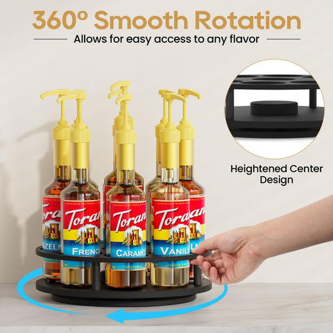 THYGIFTREE wooden syrup rack base provides stable rotation on wood or marble surfaces.
