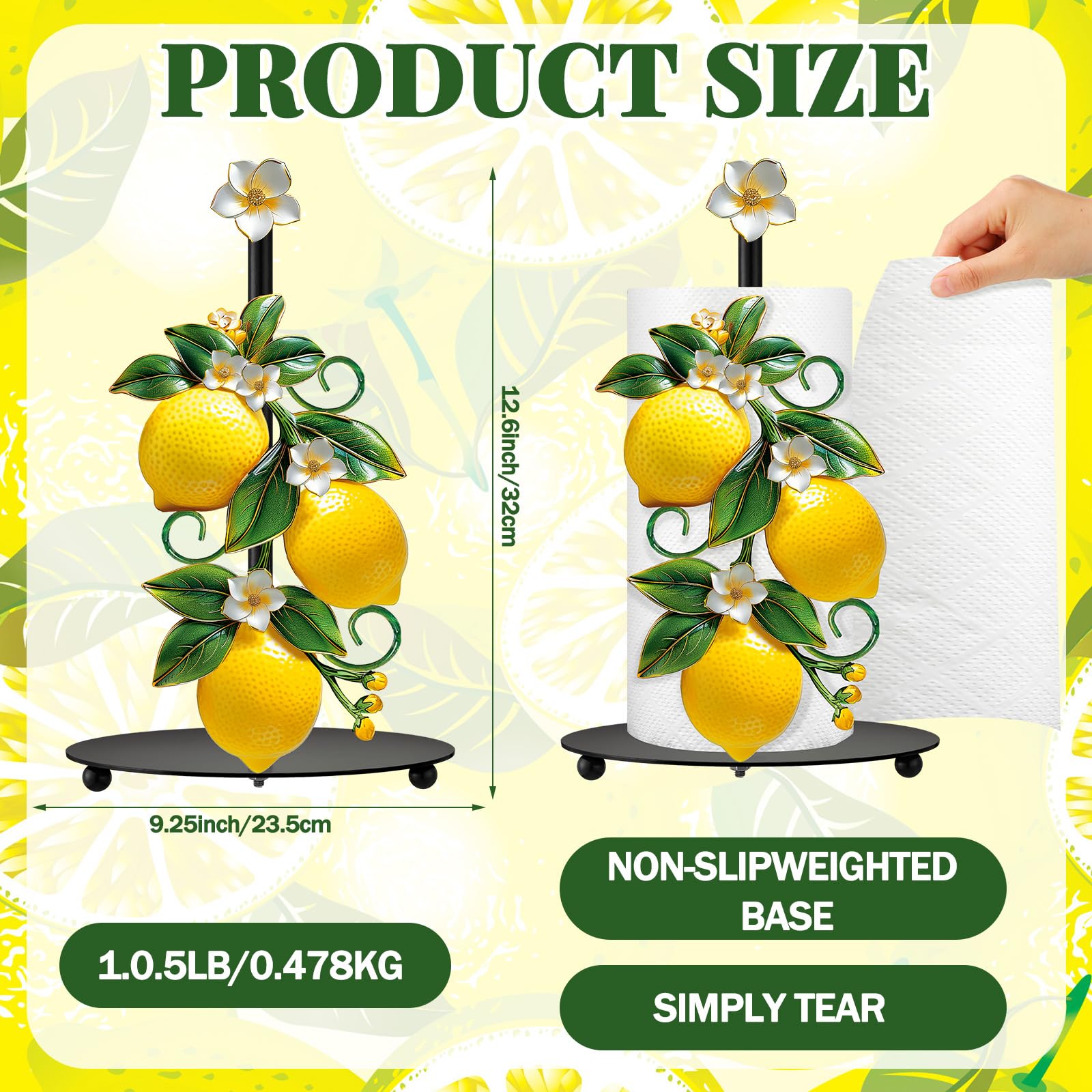 Thyle lemon paper towel holder on countertop offers practical, stable access during meals.