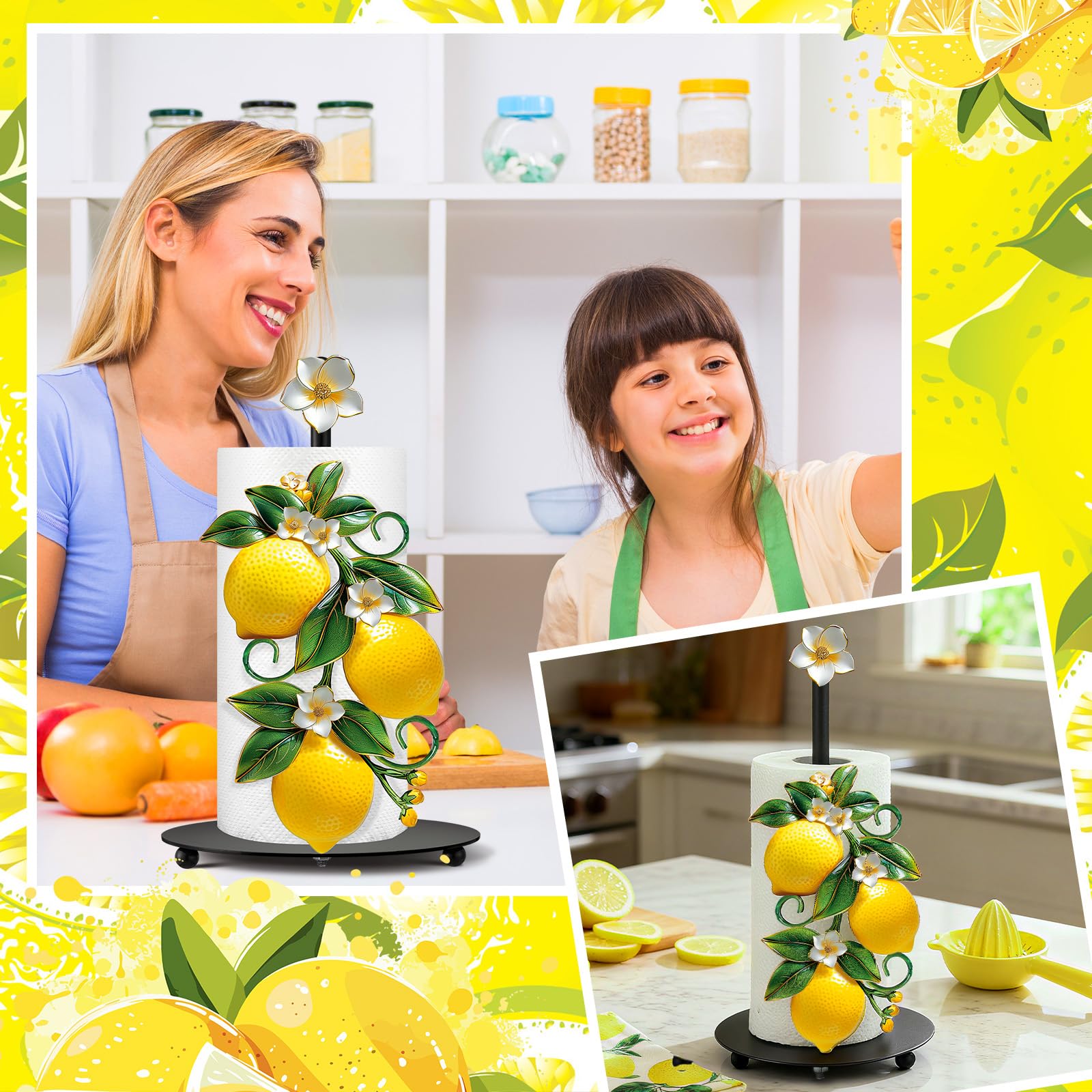 Thyle yellow lemon design decor adds cheerful farmhouse charm to any kitchen or bathroom.