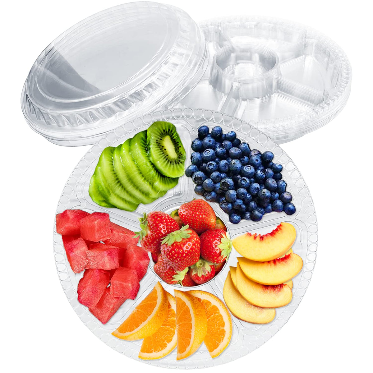 Tiaiidi 12-pack round appetizer trays with lids for organized event serving.