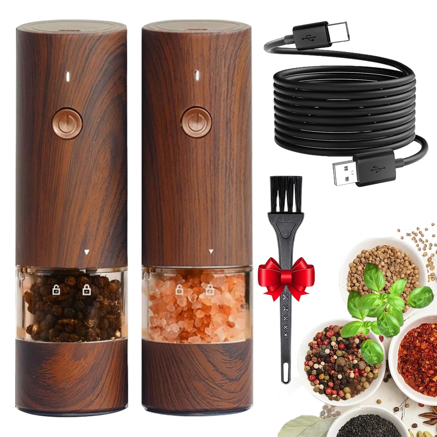 TianfuSpanda electric grinder front view with wood grain for everyday seasoning
