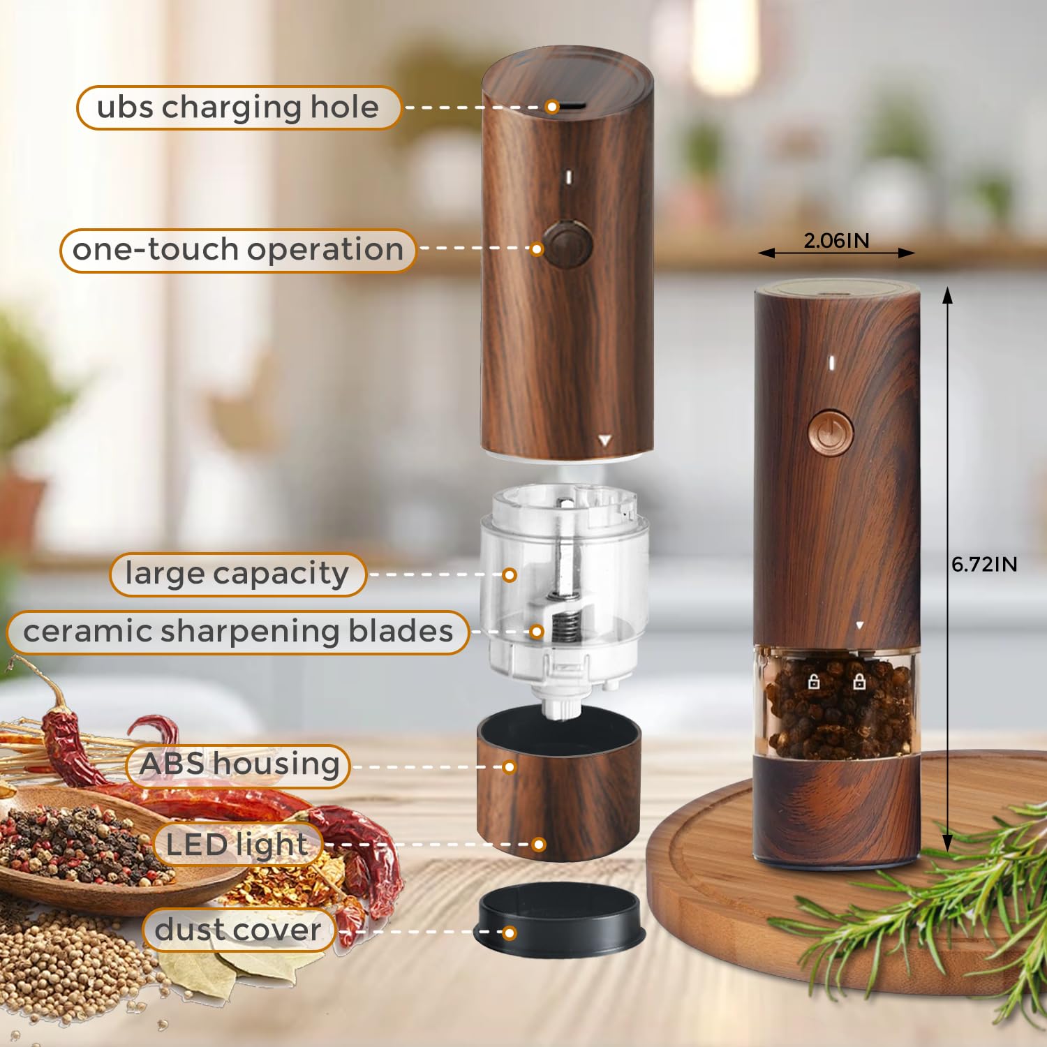 TianfuSpanda Type-C rechargeable grinder with LED indicators for quick seasoning
