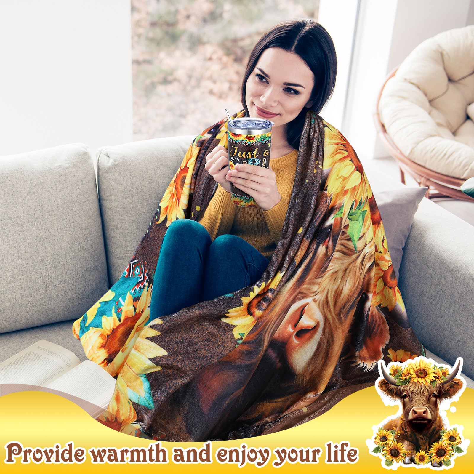 Tiangrid sunflower Highland cow acrylic keychain for a cute, durable accessory.