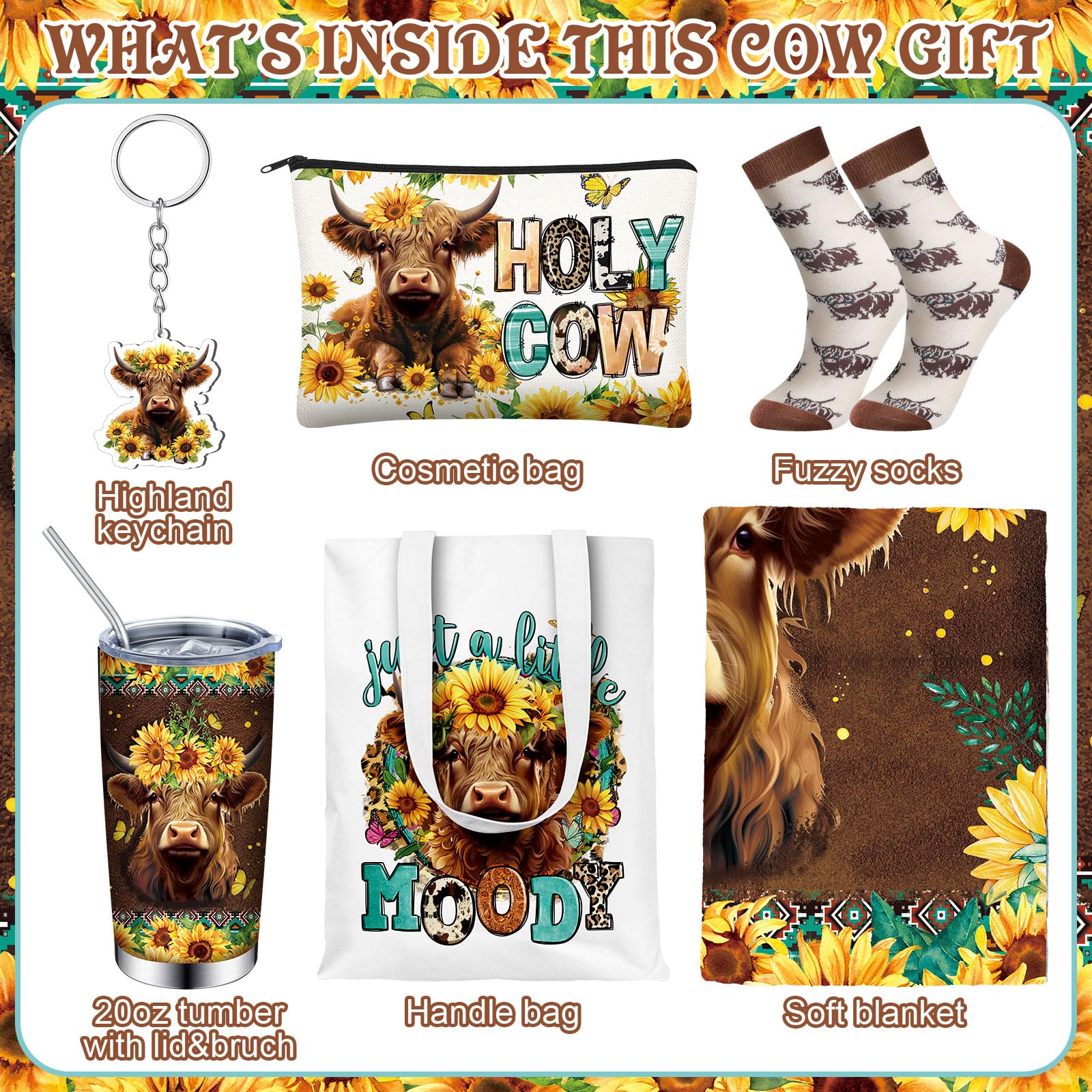 Tiangrid sunflower Highland cow socks adding soft comfort to outfits.