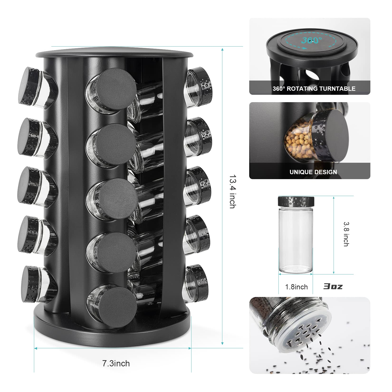 Tianifa 20 glass spice jars offer transparent visibility for quick identification.