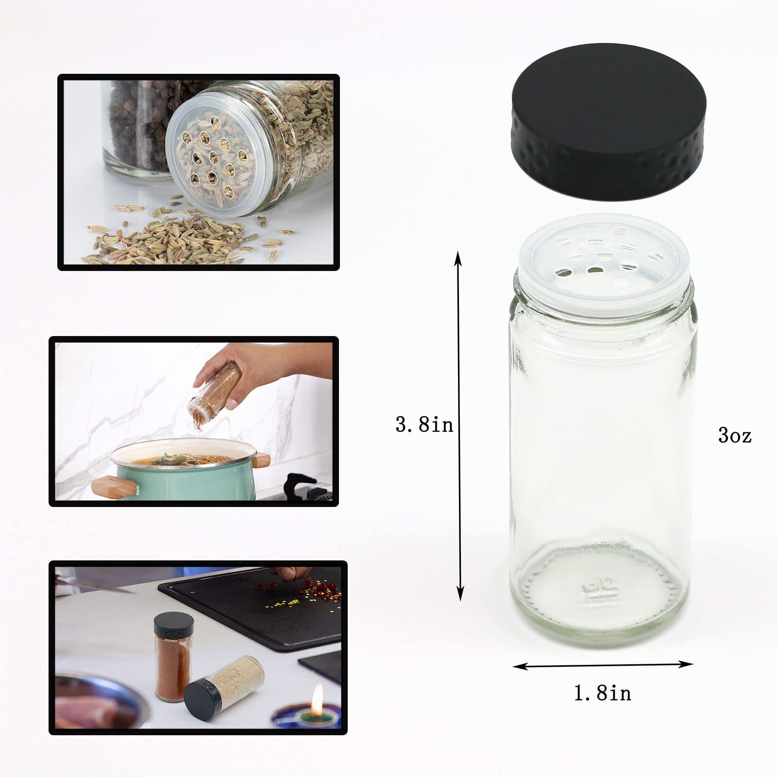 Tianifa 3 oz glass spice bottles with clear visibility for quick spice identification