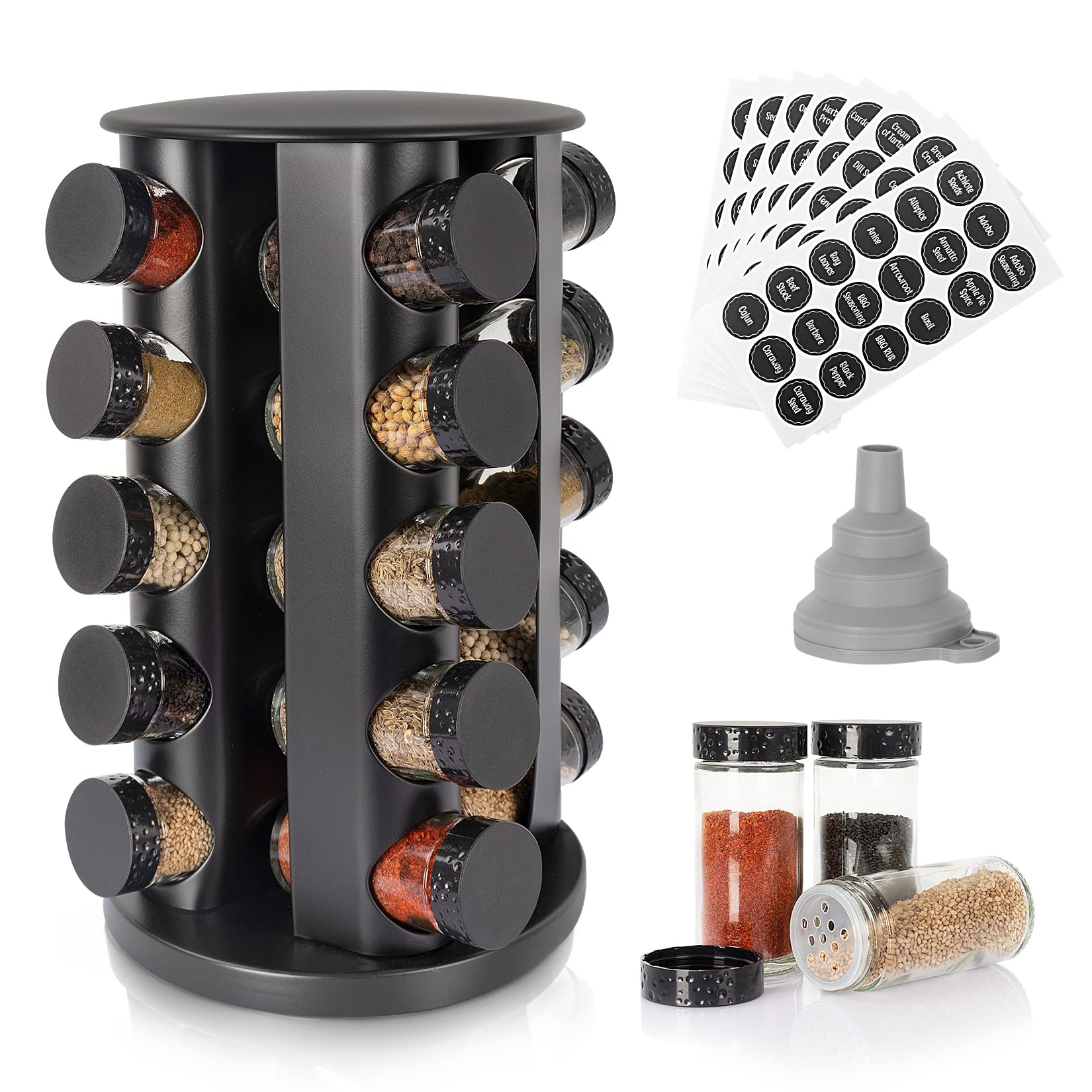 Tianifa round spice rack on a countertop keeps spices within easy reach.