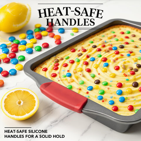 Tiawudi 13x9 cake pan measures 33 by 23 cm for planning servings.