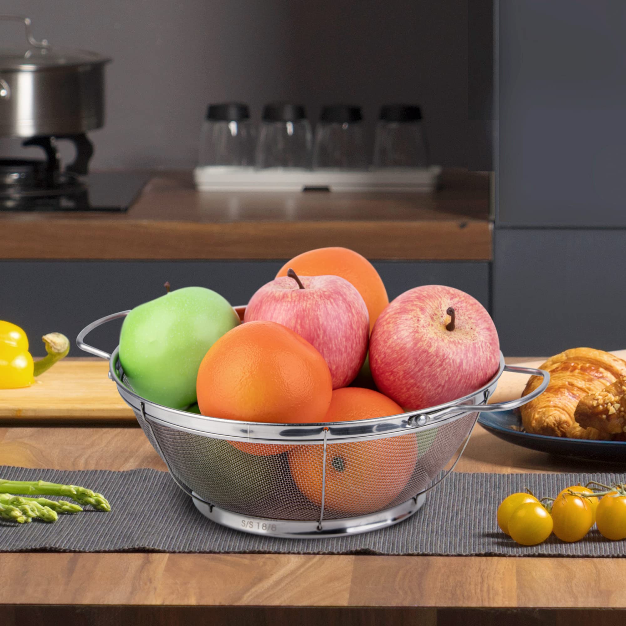 Tiawudi colander stored in pantry with nesting design for compact storage