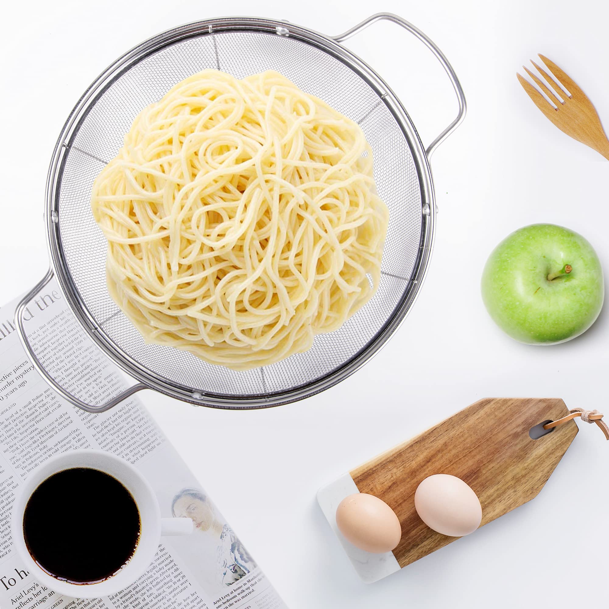 Tiawudi 3-pack mesh-strainer set suitable for pasta, grains, produce