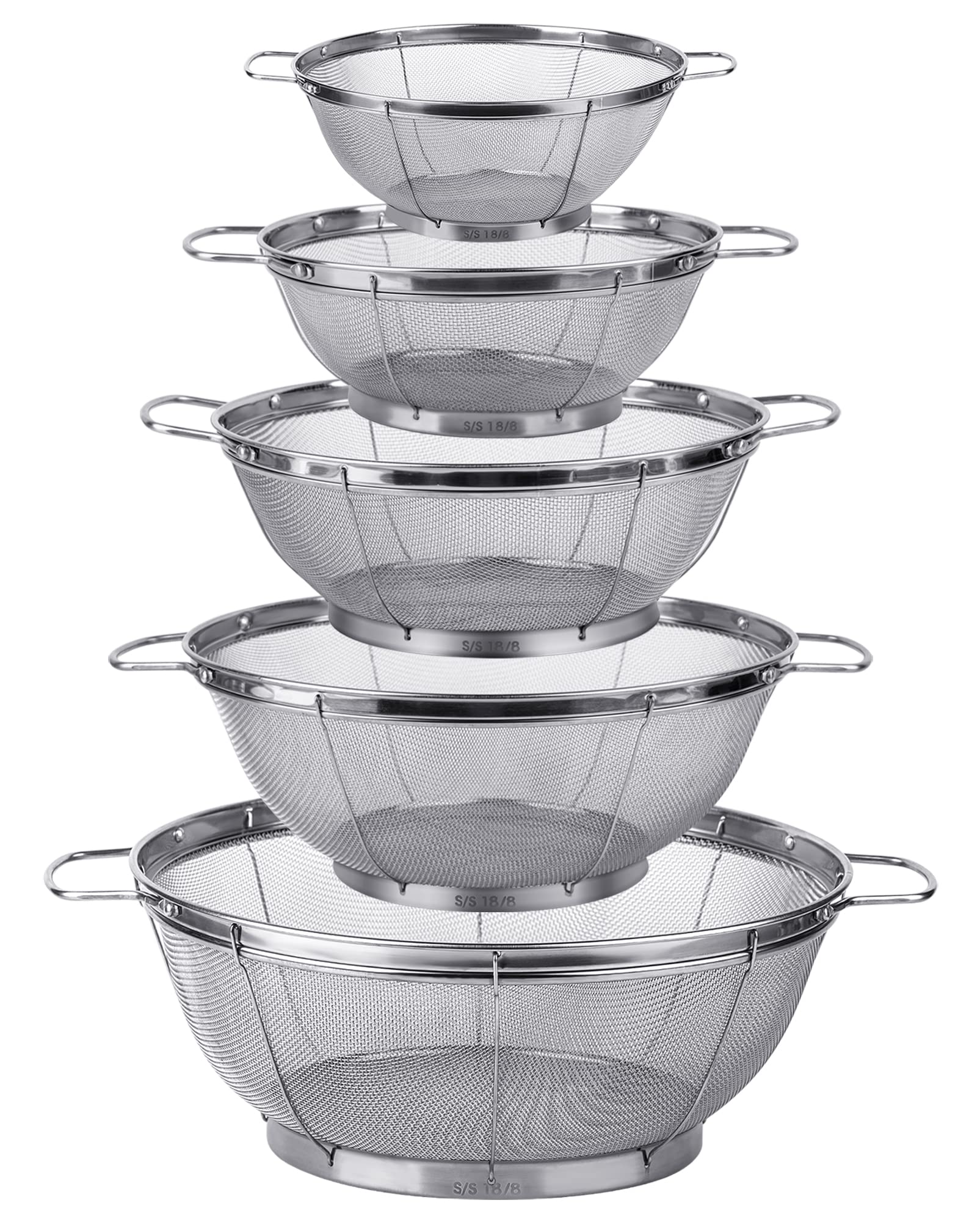 Tiawudi 5-pack stainless steel colanders collection with rust-resistant mesh