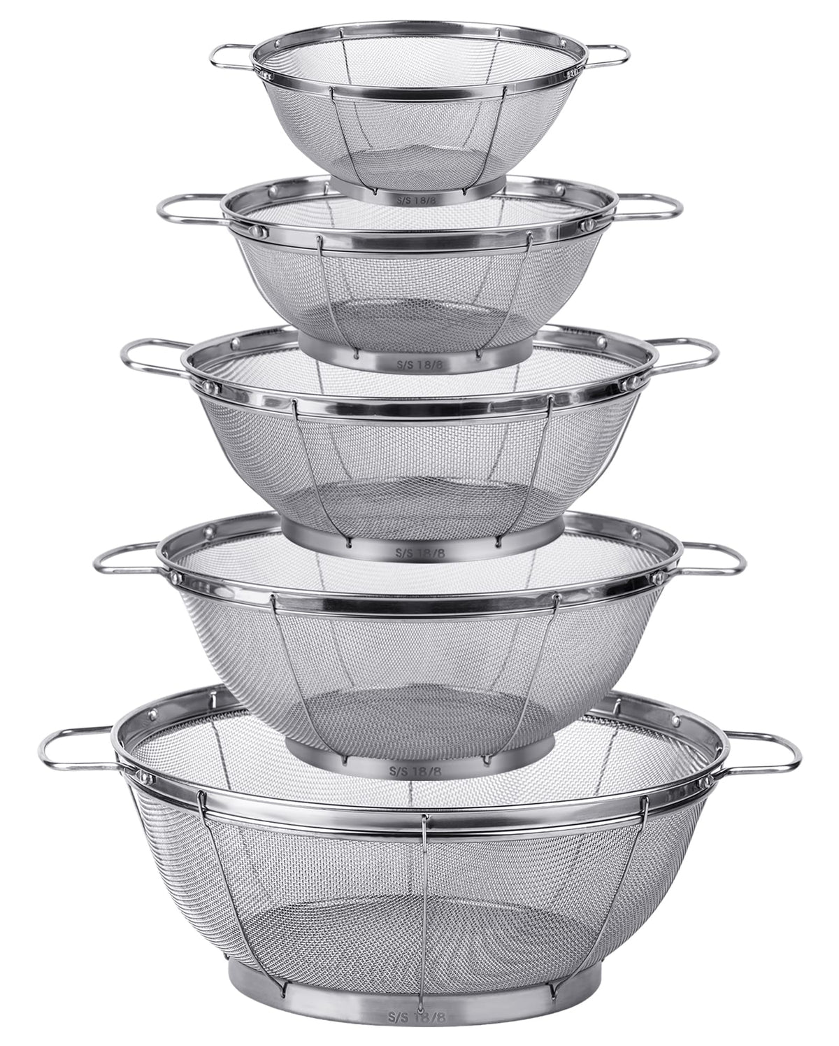 Tiawudi 5-pack stainless steel colanders collection with rust-resistant mesh