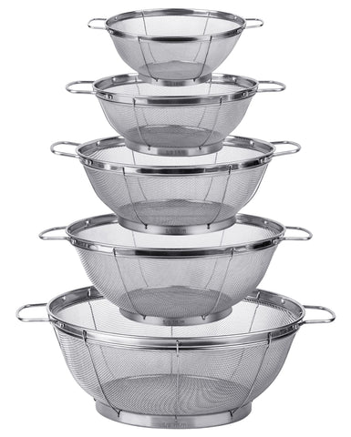 Tiawudi 5-pack stainless steel colanders collection with rust-resistant mesh