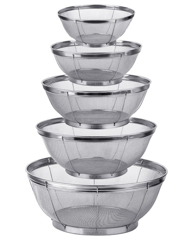 Tiawudi 5-pack stainless steel strainers extralarge 6-quart for quick pasta draining.