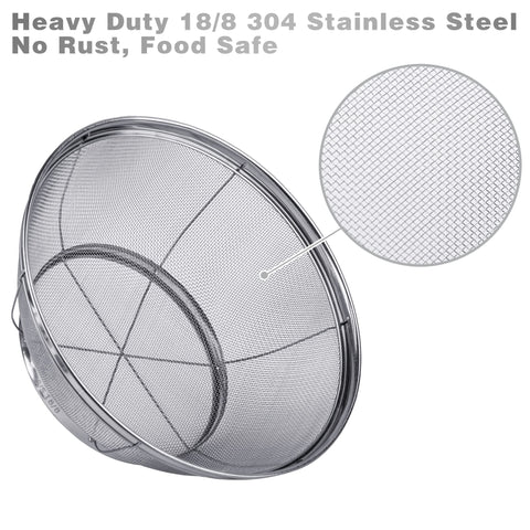 Tiawudi 5-pack stainless steel strainers large 5-quart ideal for rinsing rice and vegetables.