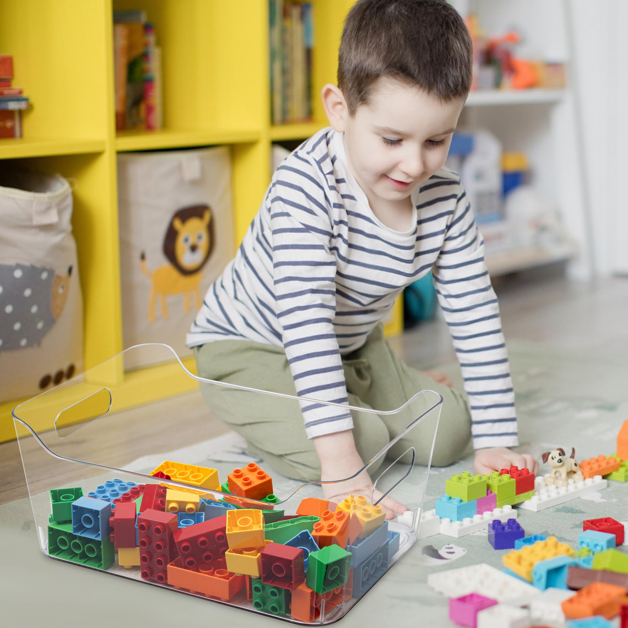 Tiawudi clear bin in kitchen cabinet for snack organization.