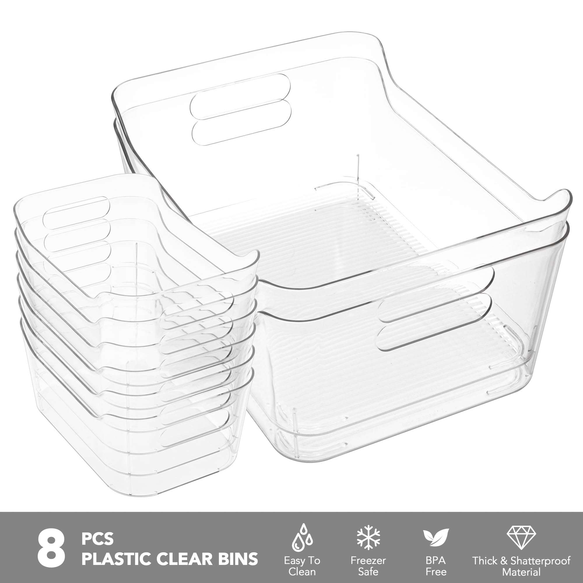 Tiawudi small clear bin ideal for snacks and medicines on shelves.