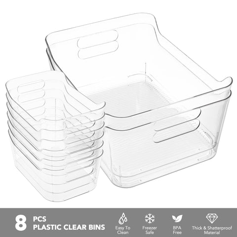 Tiawudi small clear bin ideal for snacks and medicines on shelves.