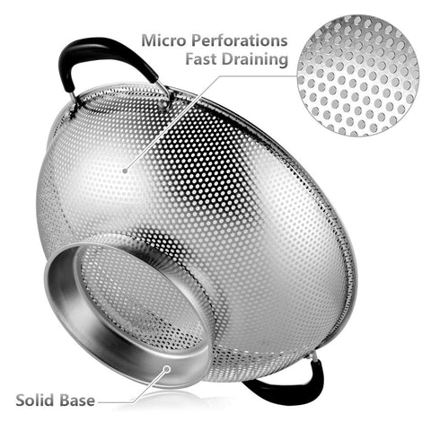 Tiawudi colander with micro-perforations drains quickly without tipping