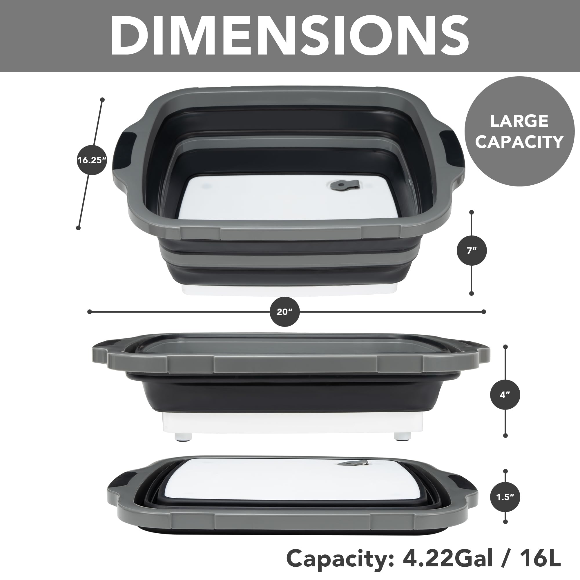 Tiawudi collapsible tub side view showing compact storage when collapsed.