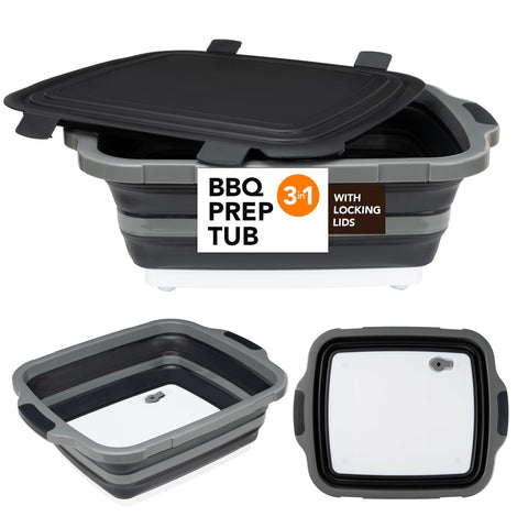 Tiawudi large collapsible BBQ tub with locking lid for marinating.