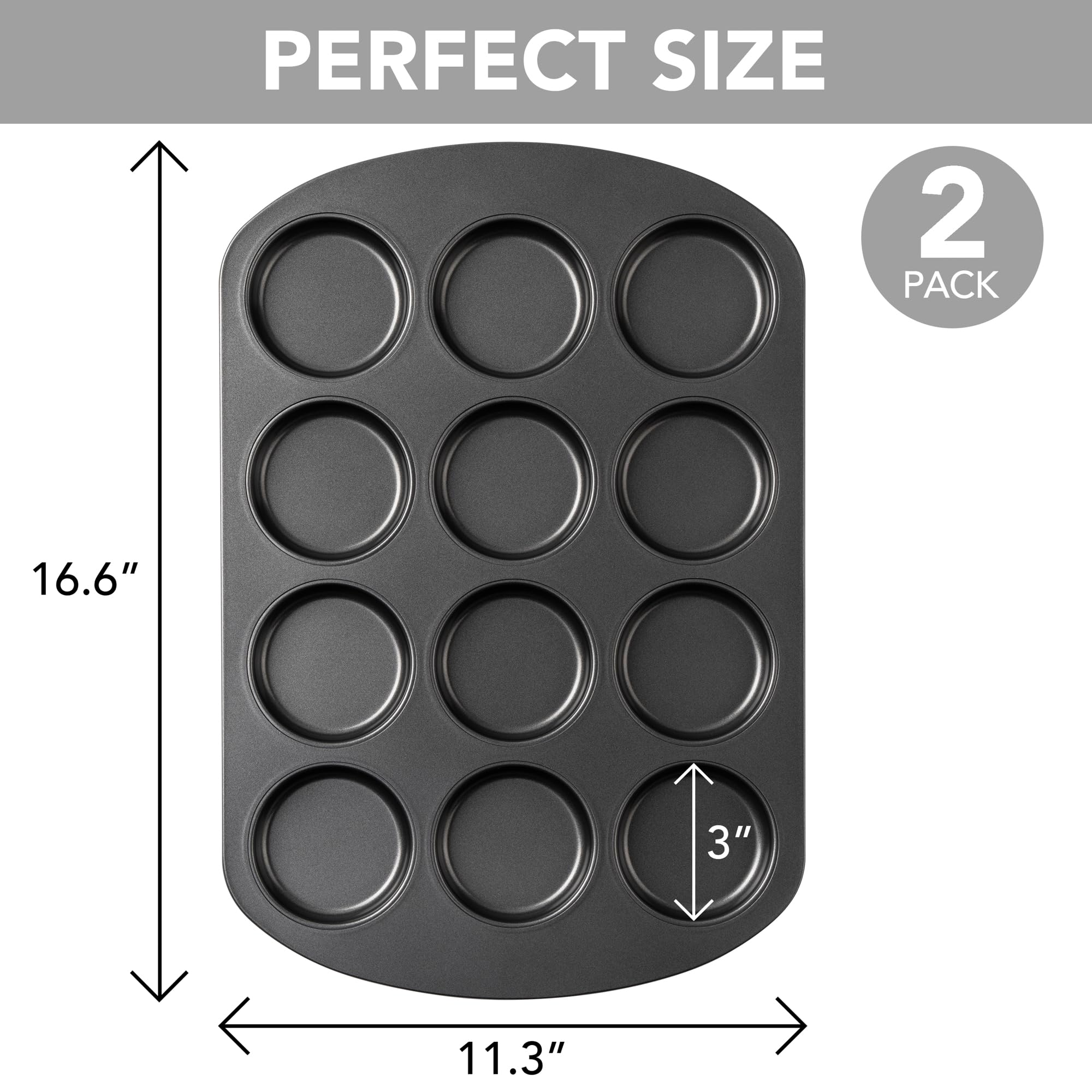 Durable carbon steel construction of the Tiawudi muffin top pan for lasting performance.