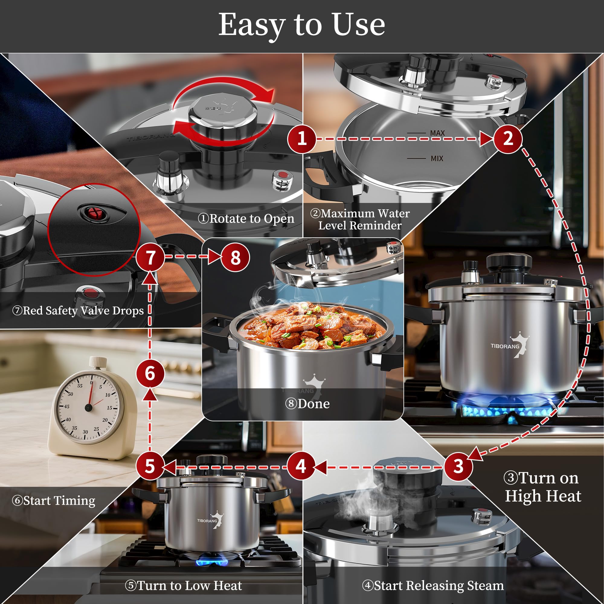 TIBORANG 8.5 Qt dishwasher-safe design for easy cleanup