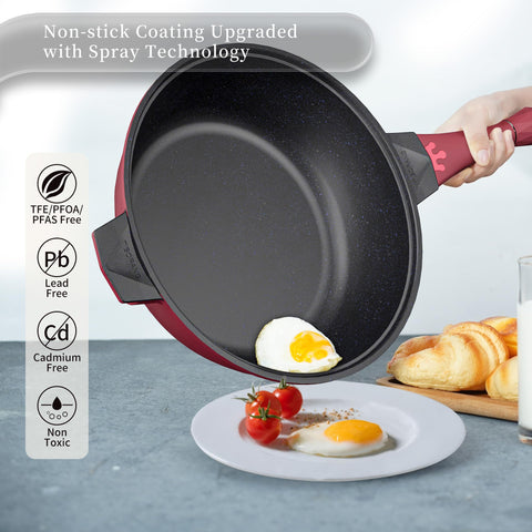 TIBORANG 8 in 1 nonstick coating demonstrates effortless egg release.