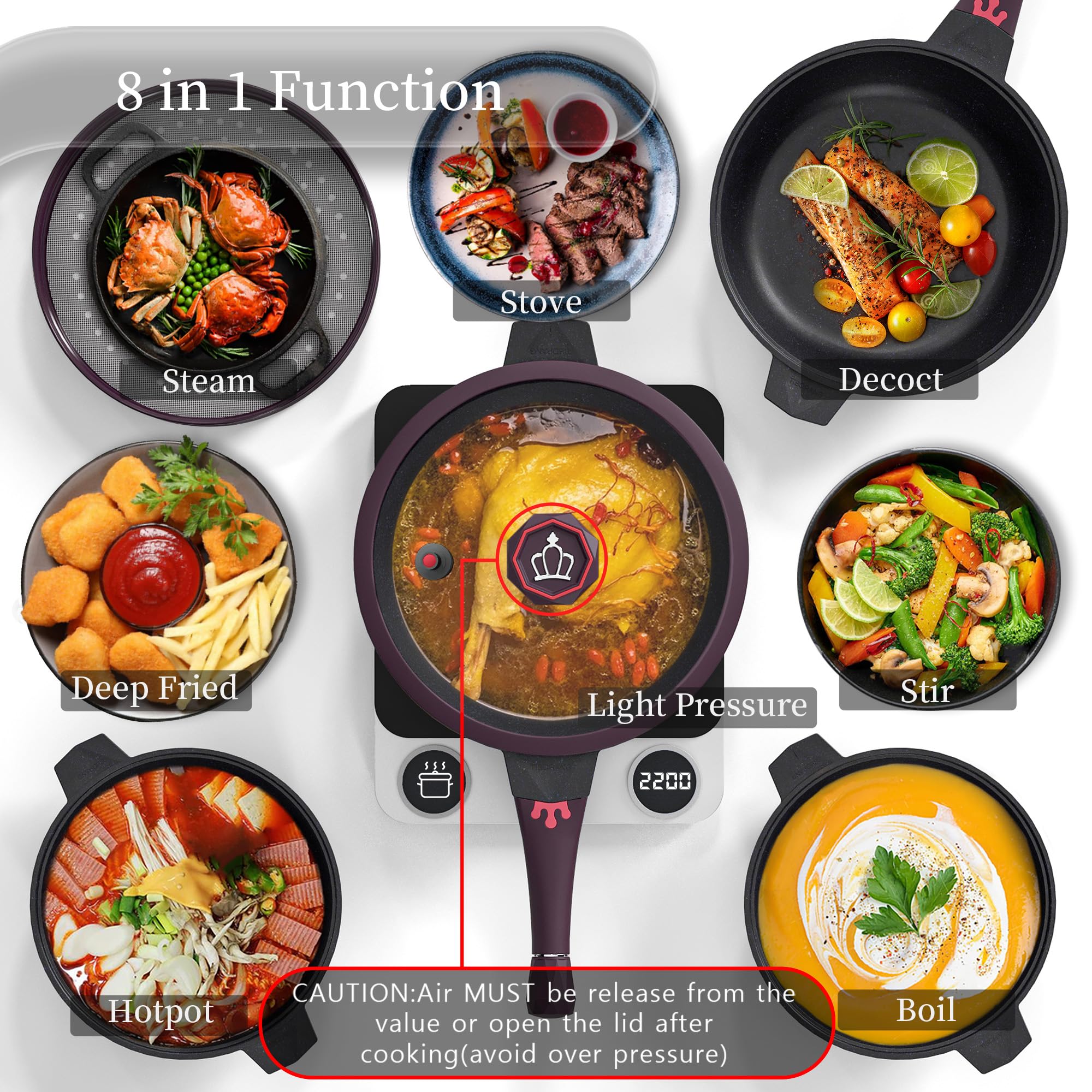 TIBORANG 8-in-1 pan crown-lid detail highlighting stylish design.