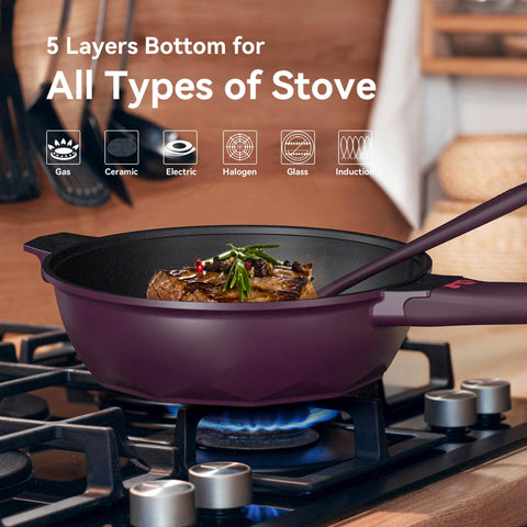 TIBORANG 11-inch pan with nonstick coating supports low-fat cooking.