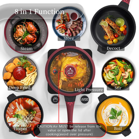 TIBORANG 8 in 1 pan side view shows detachable handle for easy storage.