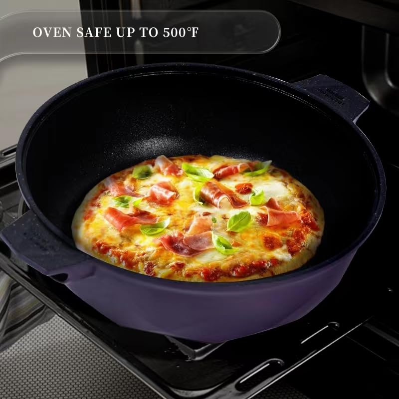 TIBORANG purple 5 qt pan is oven safe up to 500°F for diverse cooking.