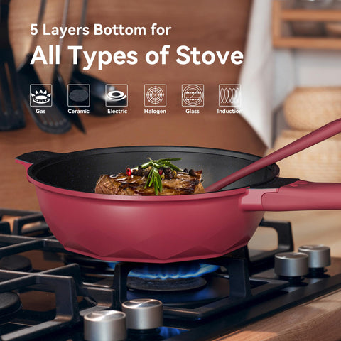 TIBORANG 8 in 1 pan measures 11 inches and 5 qt capacity.