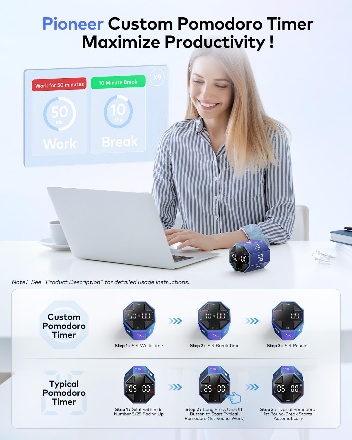 Ticktime Pomodoro Cube offers custom time sessions with simple three-button control.