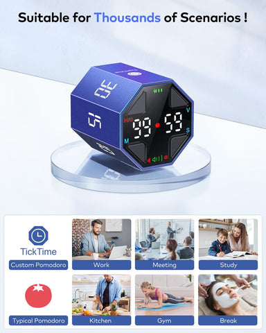 Ticktime Pomodoro Cube on a desk for reliable time management at work or study.