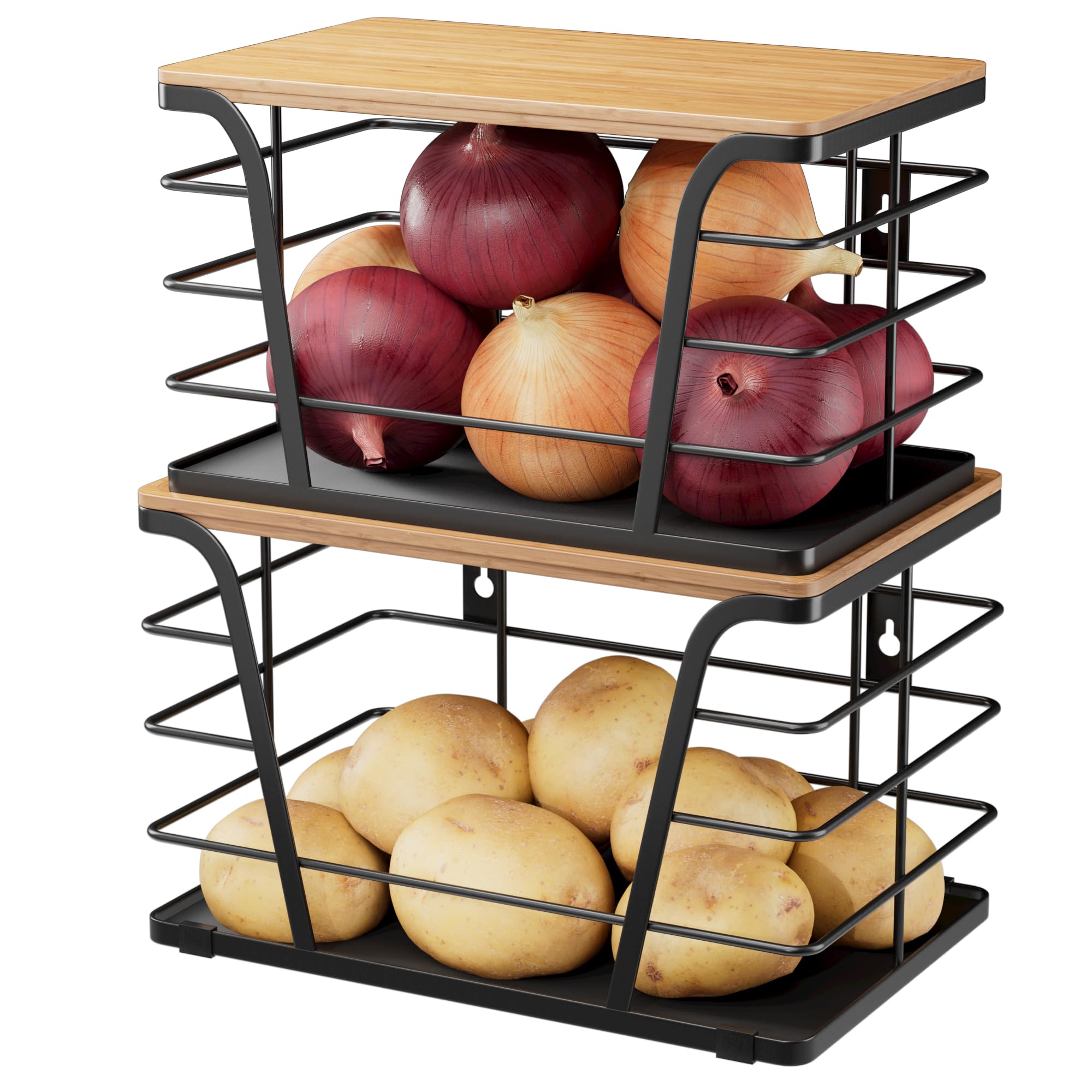 TIDIIABODE 2-pack potato onion storage bin with bamboo top keeps vegetables organized.