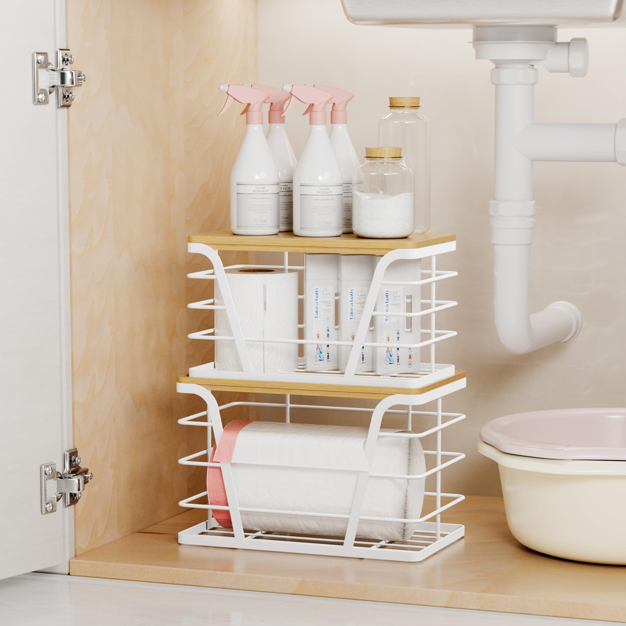Tidiiabode bamboo-covered top helps prevent shifting of smaller units.