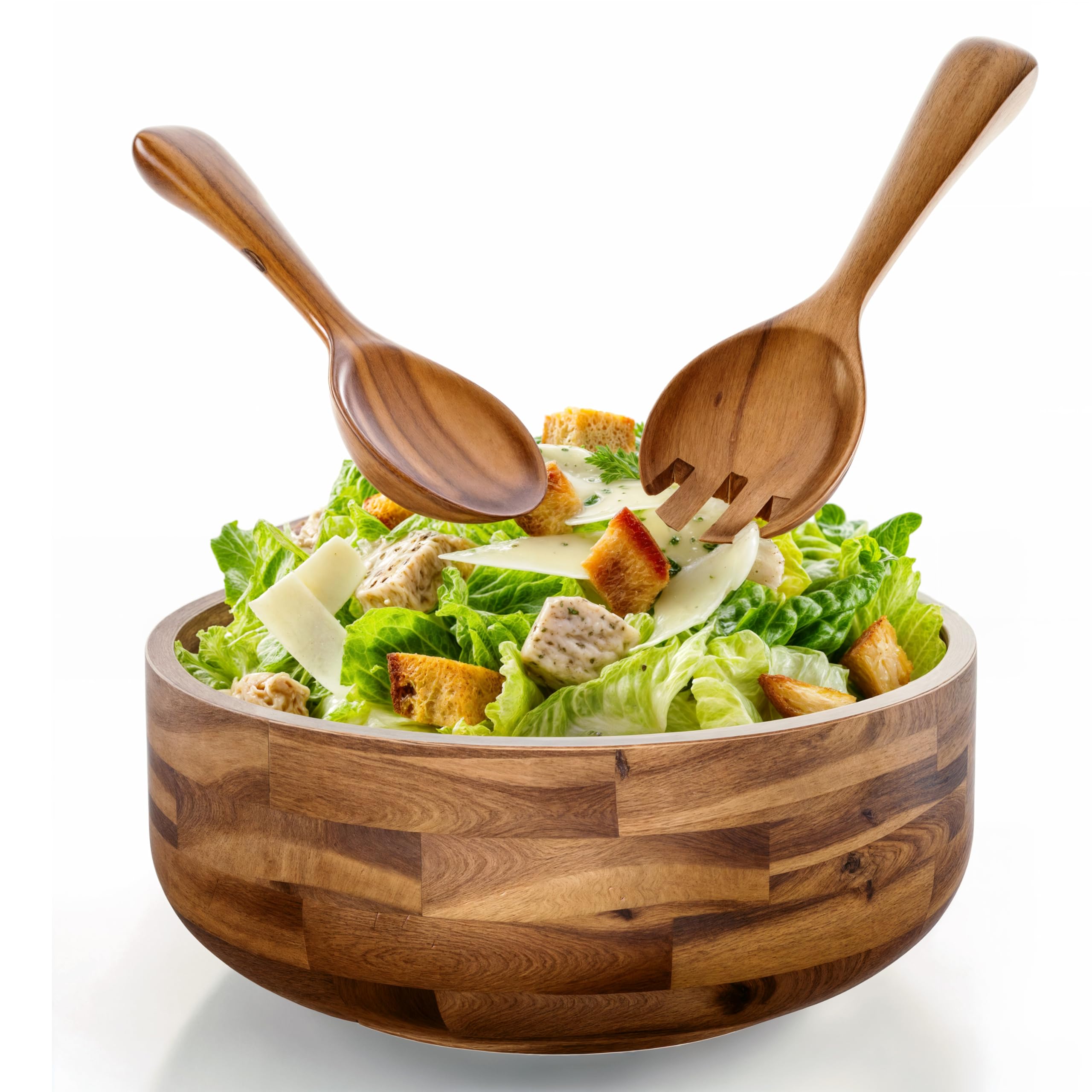 Tidita 12-inch salad bowl set with wooden hands for family-style servings.