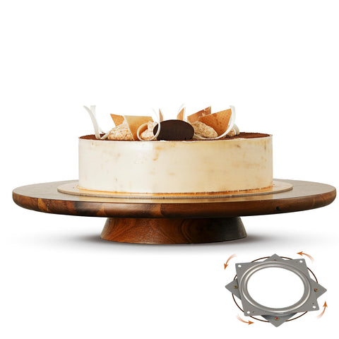 Tidita 13-inch Acacia Cake Stand rotating for easy multi-side decorating.