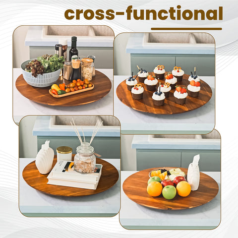Tidita 21-inch Acacia Lazy Susan anti-slip pads stabilize the base and protect surfaces.